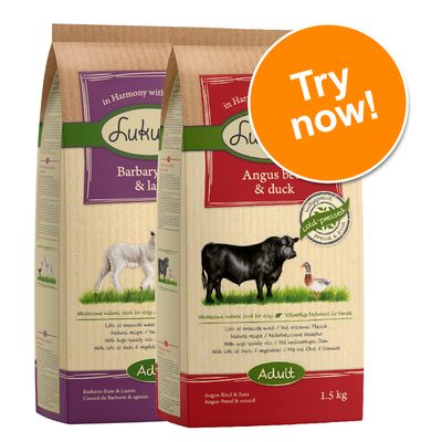Lukullus Adult Mixed Trial Pack 2 x 1.5kg 1 x Beef & Trout, 1  x Duck & Lamb