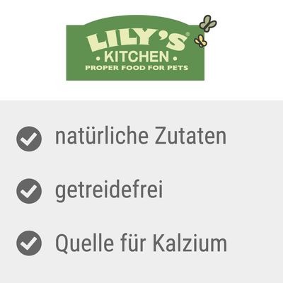 Lily's Kitchen. Natürliche Zutaten, getreidefrei, Quelle für Kalzium.