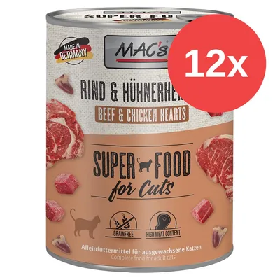 MAC's Rind & Hühnerherzen Beef & Chicken Hearts, Super Food for Cats, 12x, Made in Germany, bezzbożowa, wysoka zawartość mięsa. Karma pełnoporcjowa dla dorosłych kotów. MAC's Rind & Hühnerherzen Beef & Chicken Hearts, Super Food for Cats, 12x, Made in Germany, bezzbożowa, wysoka zawartość mięsa. Karma pełnoporcjowa dla dorosłych kotów.