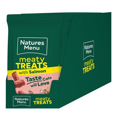 Natures Menu meaty treats with salmon. Taste cats will love.