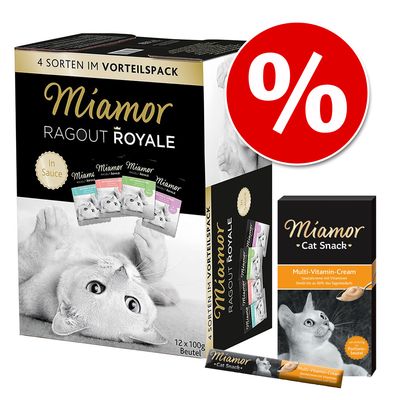 Pakettihintaan: Miamor Ragout Royale -valikoima 12 x 100 g + Multi-Vitamin Cream Multi-Mix Sauce + Multi-Vitamin Cream