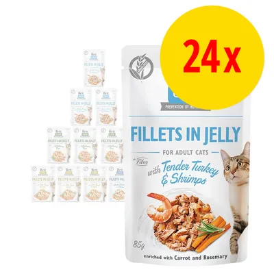 Brit Care Fillets in Jelly for Adult Cats, with Tender Turkey & Shrimps, enriched with Carrot and Rosemary, 24 x 85 g poser vist på billedet