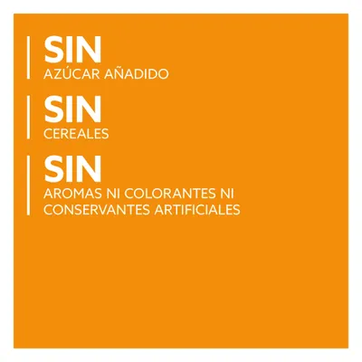 Sin azúcares añadidos, sin cereales, sin aromas artificiales, colorantes ni conservantes