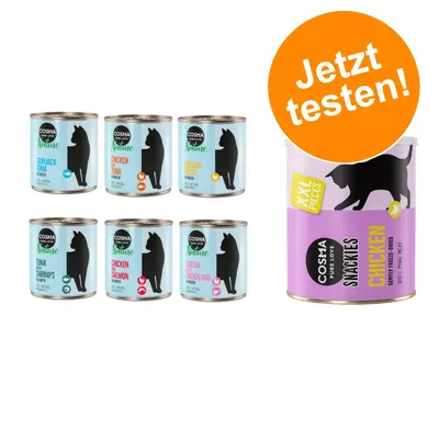 Cosma Nature Katzenfutter in Dosen mit verschiedenen Sorten wie Skipjack Tuna, Chicken Tuna, Chicken Filet, Tuna Shrimps, Chicken Salmon und Chicken Ham. Jetzt testen!
