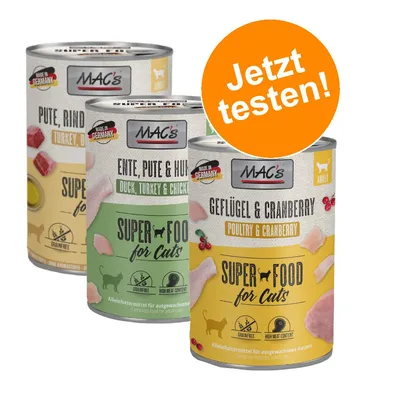 MAC´s Kombi-Paket 18 x 400 g Nassfutter - 6 x 400 g Lachs & Huhn + 6 x 400 Ente, Pute, Huhn + 6 x 400 g Geflügel & Cranberry