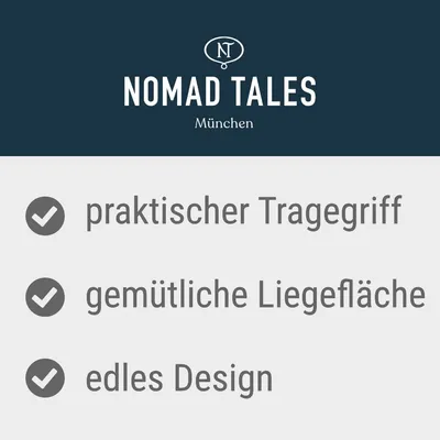 Nomad Tales München. Praktiskt bärhandtag, bekväm liggyta, elegant design.