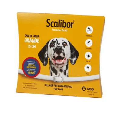Scalibor Protector Band collare antiparassitario per cani di taglia grande 65 cm, effetto repellente per 12 mesi contro flebotomi, zanzare, zecche e pulci. MSD Animal Health. Scalibor Protector Band collare antiparassitario per cani di taglia grande 65 cm, effetto repellente per 12 mesi contro flebotomi, zanzare, zecche e pulci. MSD Animal Health.