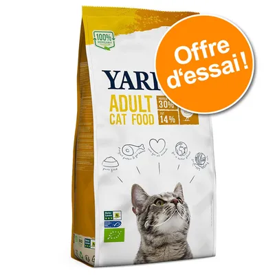 Yarrah Adult Cat Food, protéines 30 %, matières grasses 14 %, offre d’essai, sachet avec chat, labels bio et Beter Leven, emballage 100 % recyclable visible. Yarrah Adult Cat Food, protéines 30 %, matières grasses 14 %, offre d’essai, sachet avec chat, labels bio et Beter Leven, emballage 100 % recyclable visible.