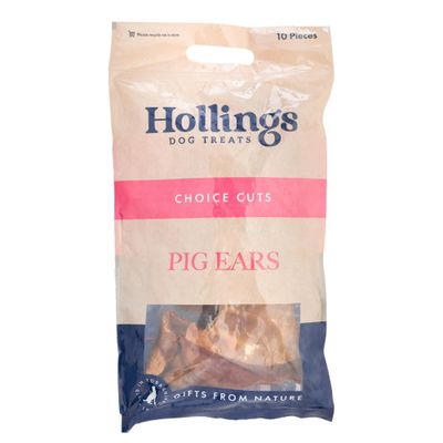 Hollings dog treats, choice cuts pig ears, gifts from nature. Pack states it is made with recycled material.