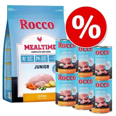 Startovací sada Rocco Mealtime Junior kuřecí 1 kg + konzervy Rocco Junior 6 x 400 g - Rocco Mealtime Junior kuřecí + Rocco Junior 6 x 400 g drůbeží a zvěřina