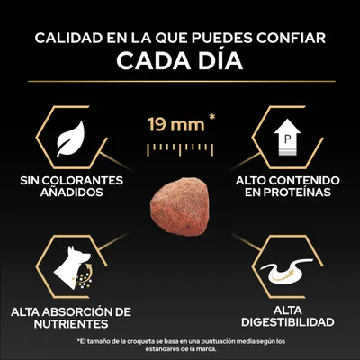 Tamaño de croqueta 19 mm, sin colorantes, alto contenido de proteínas, alta absorción de nutrientes y alta digestibilidad según la imagen. Tamaño de croqueta 19 mm, sin colorantes, alto contenido de proteínas, alta absorción de nutrientes y alta digestibilidad según la imagen.