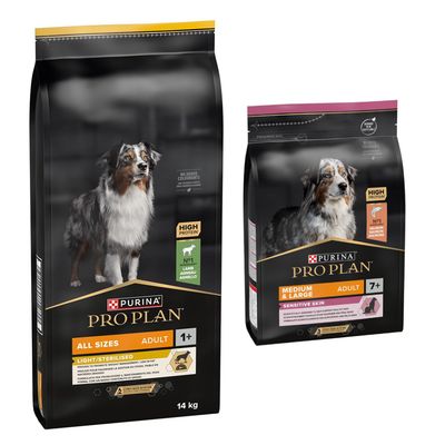 Purina Pro Plan Medium & Large Adult 7+ Sensitive Skin с сьомга, високо съдържание на протеин, без оцветители, за здрава кожа. Разфасовка: 14 кг.