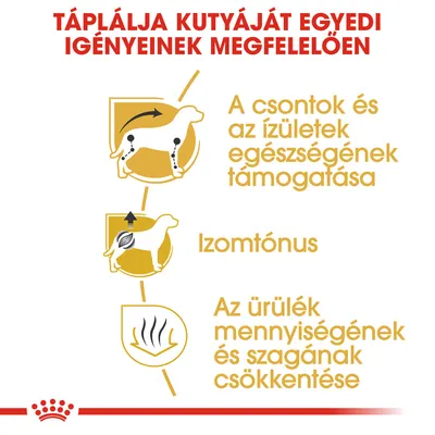 Táplálja kutyáját egyedi igényeinek megfelelően. A csontok és az ízületek egészségének támogatása, izomtónus, az ürülék mennyiségének és szagának csökkentése.