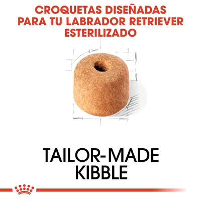 Croquetas diseñadas para tu Labrador Retriever esterilizado. Tailor-made kibble. Imagen de una croqueta redonda con agujero en el centro.