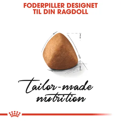 Foderpiller designet til din Ragdoll. tailor-made nutrition. Billede af en trekantet foderpille med pile og skitser omkring.