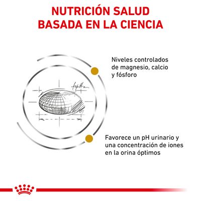 NUTRICIÓN SALUD BASADA EN LA CIENCIA. Niveles controlados de magnesio, calcio y fósforo. Favorece un pH urinario y una concentración de iones en la orina óptimos.