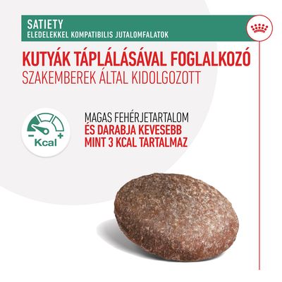 Kutyák táplálásával foglalkozó szakemberek által kidolgozott jutalomfalat, magas fehérjetartalommal, darabja kevesebb mint 3 kcal-t tartalmaz. Satiety kompatibilis.