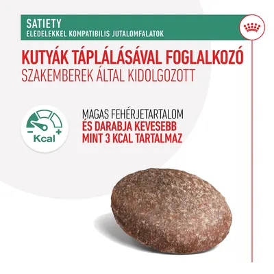 Kutyák táplálásával foglalkozó szakemberek által kidolgozott jutalomfalat, magas fehérjetartalommal, darabja kevesebb mint 3 kcal-t tartalmaz. Satiety kompatibilis.