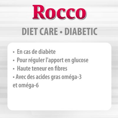 Rocco DIET CARE DIABETIC : en cas de diabète, pour réguler l'apport en glucose, haute teneur en fibres, avec des acides gras oméga-3 et oméga-6