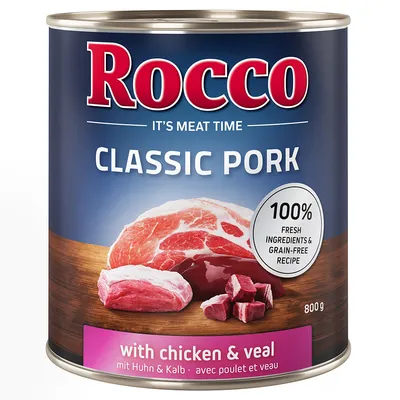 Икономична опаковка Rocco Classic Pork 24 x 800 г - свинско с пилешко и телешко
