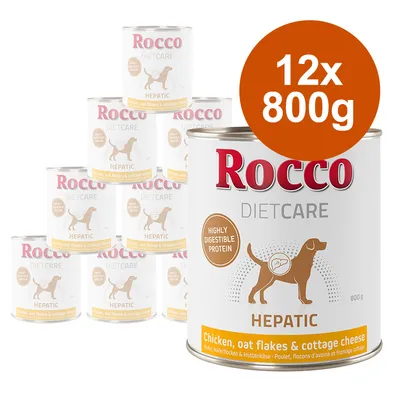 Rocco Diet Care Hepatic, 12x800g, csirke, zabpehely és túró. Magasan emészthető fehérje.