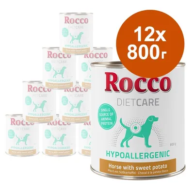 Rocco Diet Care Hypoallergenic консерва за кучета, Horse with sweet potato, 12 броя по 800 г. Видим текст: SINGLE SOURCE OF ANIMAL PROTEIN.