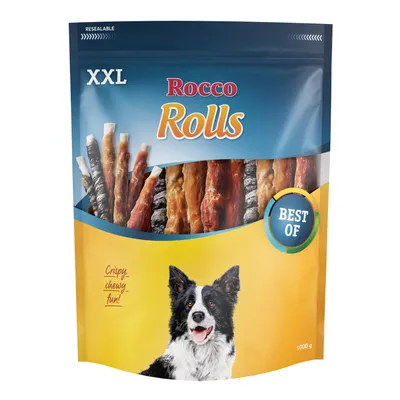 Rocco Rolls Chew Sticks - XXL Pack - Mix: with Chicken Fillet, Duck Fillet and Fish (1kg)