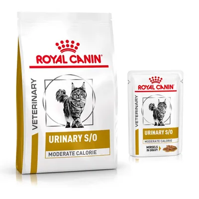 Pack bi-nutrition : croquettes + sachets Royal Canin Veterinary pour chat - Urinary S/O Moderate Calorie (3,5 kg + 12 x 85 g) Pack bi-nutrition : croquettes + sachets Royal Canin Veterinary pour chat - Urinary S/O Moderate Calorie (3,5 kg + 12 x 85 g)