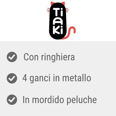 Tiaki. Con ringhiera, 4 ganci in metallo, in morbido peluche.