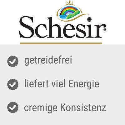 Schesir. Testo in tedesco: getreidefrei, liefert viel Energie, cremige Konsistenz.