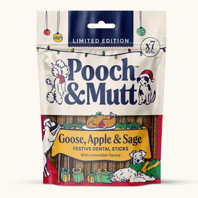 Pooch & Mutt Limited Edition Goose, Apple & Sage Festive Dental Sticks, x7 Sticks, irresistible flavour Pooch & Mutt Limited Edition Goose, Apple & Sage Festive Dental Sticks, x7 Sticks, irresistible flavour