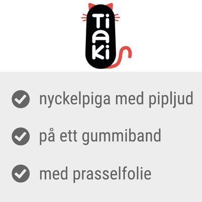 Tiaki. Nyckelpiga med pipljud, på ett gummiband, med prasselfolie.