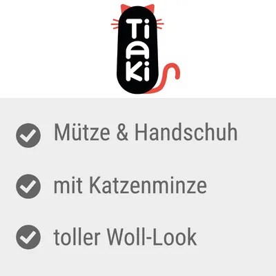 Tiaki. Mütze & Handschuh, mit Katzenminze, toller Woll-Look.