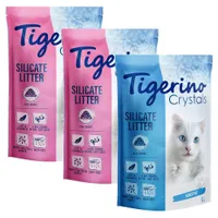 Tigerino Crystals bunte Katzenstreu - Sensitive, parfümfrei - Mixpaket 1 (2x pink, 1x blau)