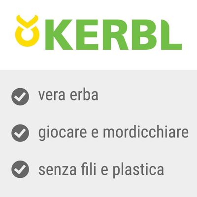 KERBL, vera erba, giocare e mordicchiare, senza fili e plastica. Testo in italiano visibile nell'immagine.