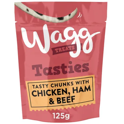 Wagg Treats Tasties, tasty chunks with chicken, ham and beef, 125g pack