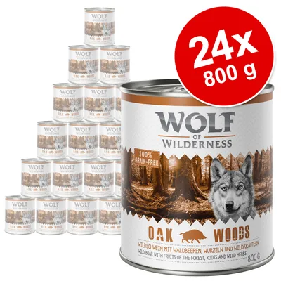 Wolf of Wilderness Oak Woods, mistreț cu fructe de pădure, rădăcini și ierburi sălbatice, 100% fără cereale, pachet: 24x 800g.