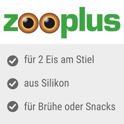 zooplus, texte en allemand : pour 2 glaces sur bâtonnet, en silicone, pour bouillon ou snacks