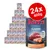 Rocco Classic Beef with salmon, 24 x 400g cans. Label shows 100% fresh ingredients & grain-free. Large can in front, pyramid of cans behind. Visible text in German and English.