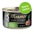 Lata de comida para gato Miamor Feine Filets Thun & Gemüse in Jelly, dose única, 100% filet visível no rótulo. Texto em alemão e português.