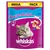 Whiskas Knuspertaschen mit Lachs, MEGA PACK, menos de 2 kcal por unidad, envase de 180 g. Imagen de un gato gris y snacks rellenos en el paquete.