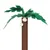 Arbre à griffer pour chat en forme de palmier, tronc recouvert de corde marron, feuilles vertes en feutrine et deux boules blanches suspendues.