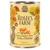 Blik Rosie's Farm Sunny Summer Menu Lamb & Chicken, Adult, Grain Free Recipe. Illustraties van hond, schaap, kip en bloemen op het etiket.
