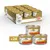Purina Gourmet Gold Mousse корм для кошек, упаковка из 24 банок. На изображении упаковка и три отдельные банки с муссом из курицы.