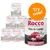 Rocco Trio di Carne 800g tins, visible text: 3 meat varieties, Beef with chicken and veal. Orange badge reads: Try now!