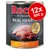 Rocco Real Hearts Chicken, burk med kycklingkött och hjärtan. Text: 12x 800 g, with whole chicken hearts, 800 g, Chicken Huhn Poulet.