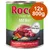 Rocco Menu, Rind mit Gemüse und Reis, 12x800g. Dose zeigt Fleischstück, Karotten, Erbsen und Reis. Text: 'With vegetables'. Rocco Menu, Rind mit Gemüse und Reis, 12x800g. Dose zeigt Fleischstück, Karotten, Erbsen und Reis. Text: 'With vegetables'.