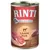 Conservă Rinti Singlefleisch, text vizibil: Lamm Pur, 1 Protein Single, getreidefrei. Imagine cu bucăți de carne crudă pe ambalaj. Textul este în limba germană.