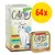 Confezione e vaschetta Catessy Yummmmeow! Chunks, con scritta '64x' in giallo. Testo visibile: 'No added sugar', 'Oh, so juuuuiicy!', 'with beef in sauce', 100 g. Confezione e vaschetta Catessy Yummmmeow! Chunks, con scritta '64x' in giallo. Testo visibile: 'No added sugar', 'Oh, so juuuuiicy!', 'with beef in sauce', 100 g.