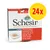 Schesir in jelly pollo con manzo, confezione da 24x. Testo visibile: ADULT, pollo con manzo in sei lingue. Immagine di cibo su piatto bianco. Schesir in jelly pollo con manzo, confezione da 24x. Testo visibile: ADULT, pollo con manzo in sei lingue. Immagine di cibo su piatto bianco.